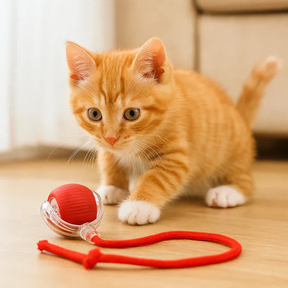 Kaķu rotaļlieta – lēkājoša bumbiņa ar virvi