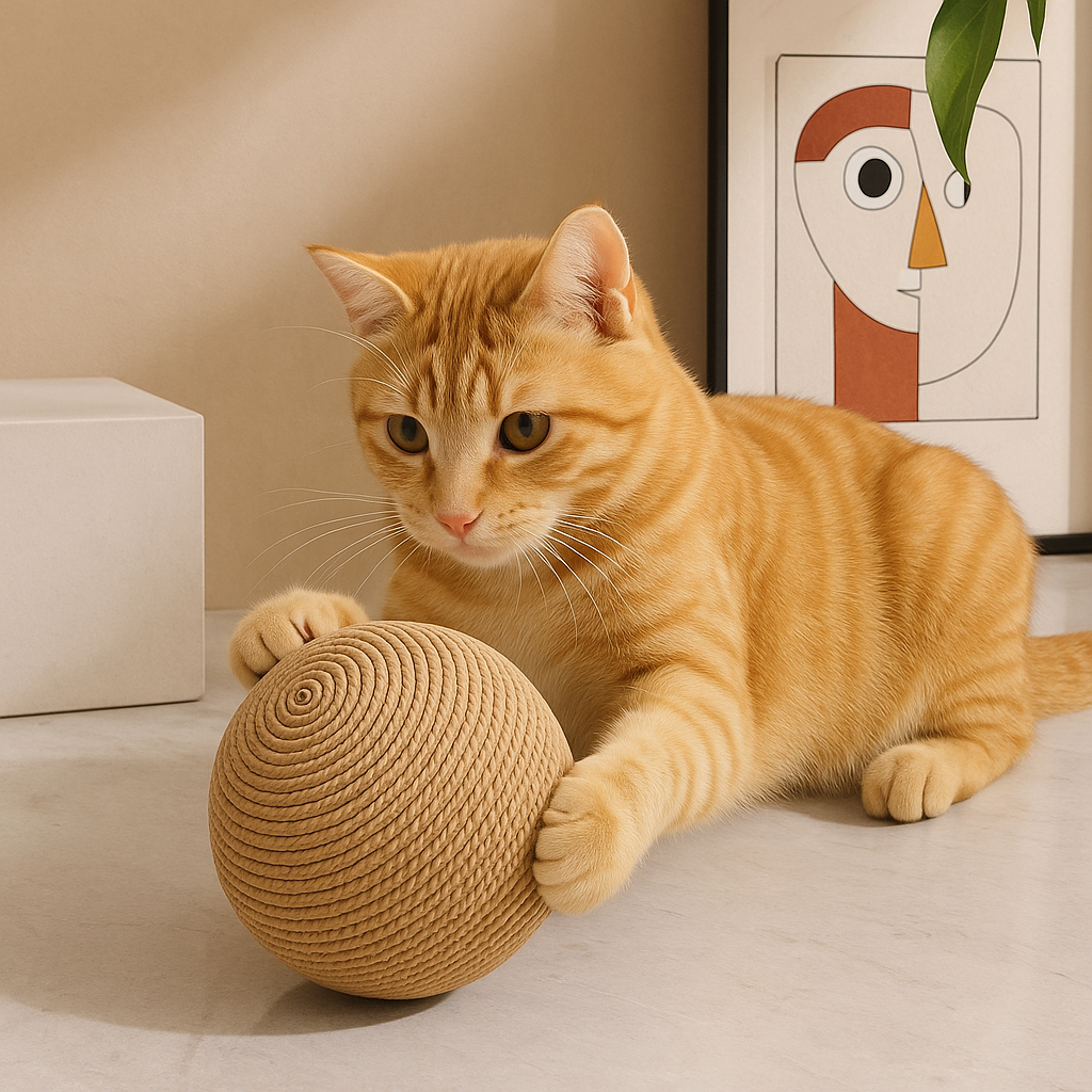 Izturīga, košļāšanai paredzēta rotaļu bumbiņa kaķiem