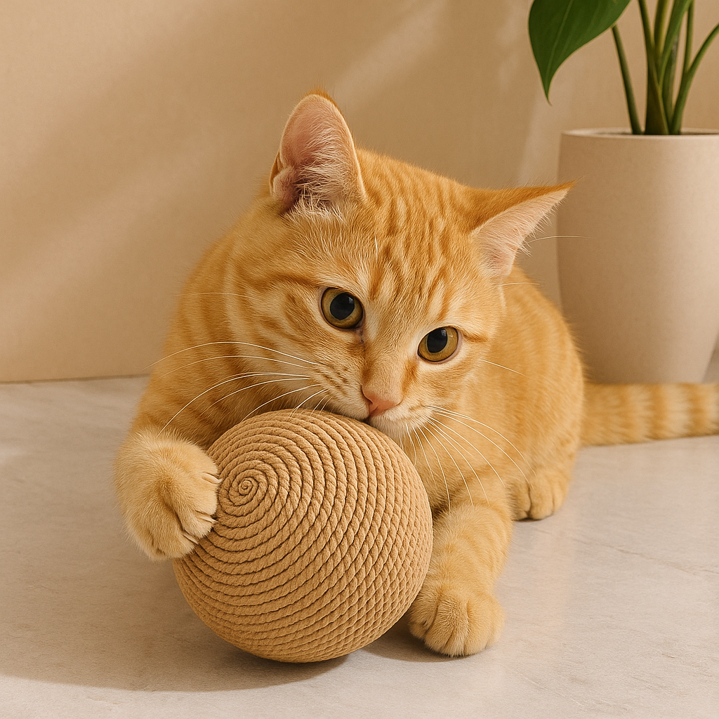 Izturīga, košļāšanai paredzēta rotaļu bumbiņa kaķiem