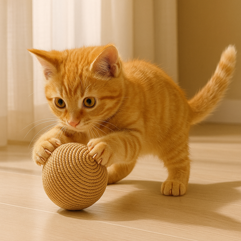 Izturīga, košļāšanai paredzēta rotaļu bumbiņa kaķiem