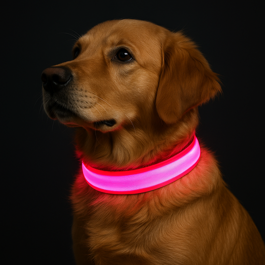 Regulējama gaismas kaklasiksna suņiem – drošām nakts pastaigām